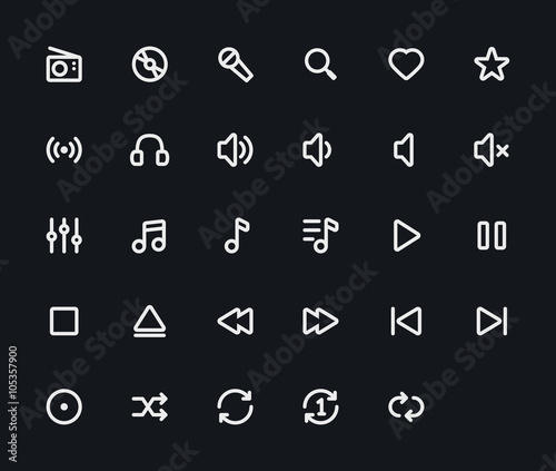 Music outline vector icons. 29 Icons & 48x48 resolution