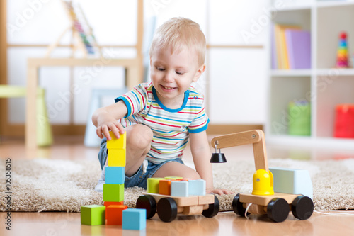 Child boy is happy to play ...