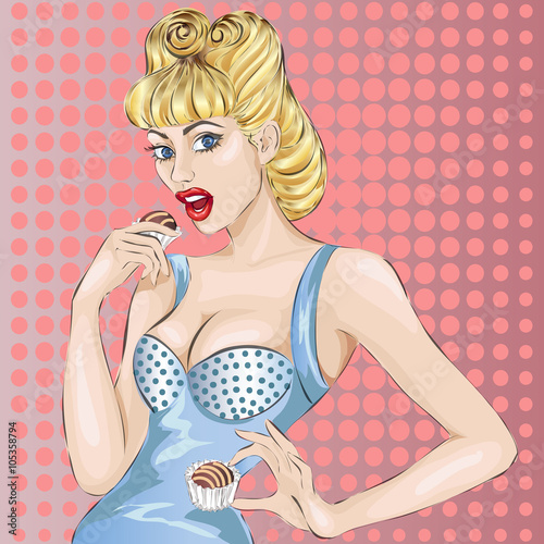 Pop Art illustration of woman with sweet candy cane