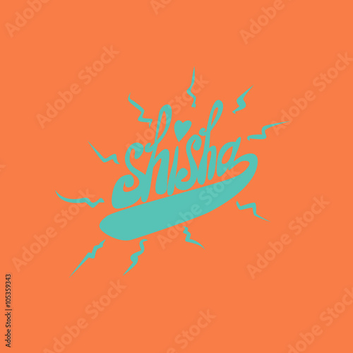 Blue sisha logo inscription on a orange background. Vector art.