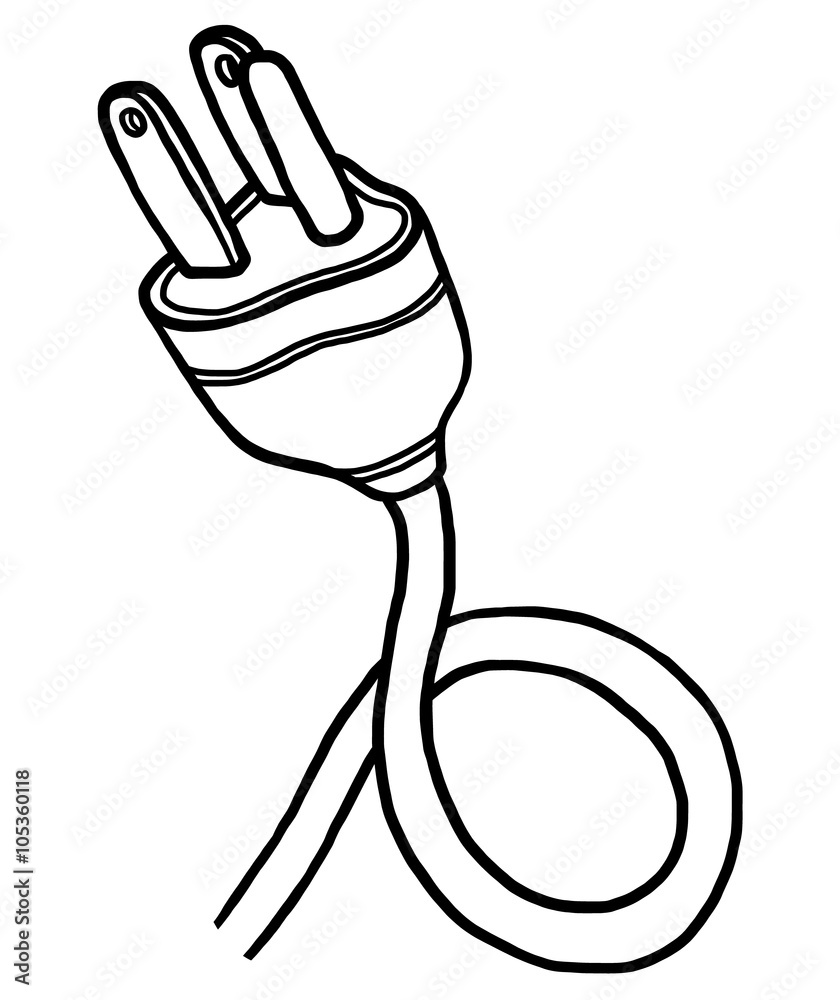 electric plug / cartoon vector and illustration, black and white, hand  drawn, sketch style, isolated on white background. Stock Vector | Adobe  Stock