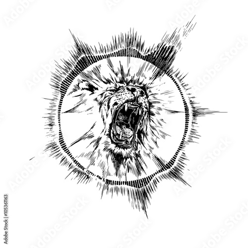 Fototapeta Naklejka Na Ścianę i Meble -   Hand drawn realistic sound lion character.