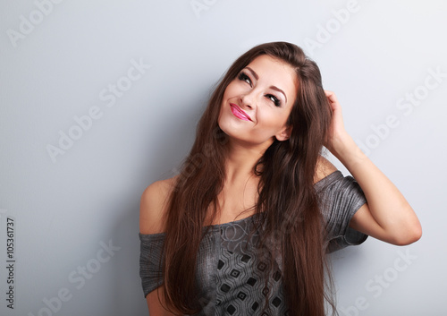 Grimace confusion fashion makeup brunette woman thinking and loo