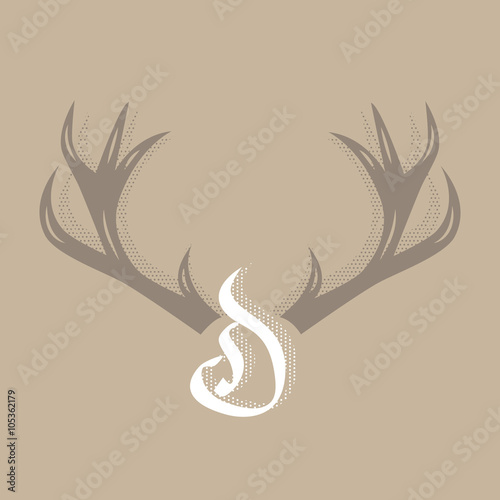 Vintage antlers label with lettering. Retro vector design graphic element, badge, emblem, logo, sign, logotype, poster. Deer horns vintage hand made graphic for t-shirt prints.