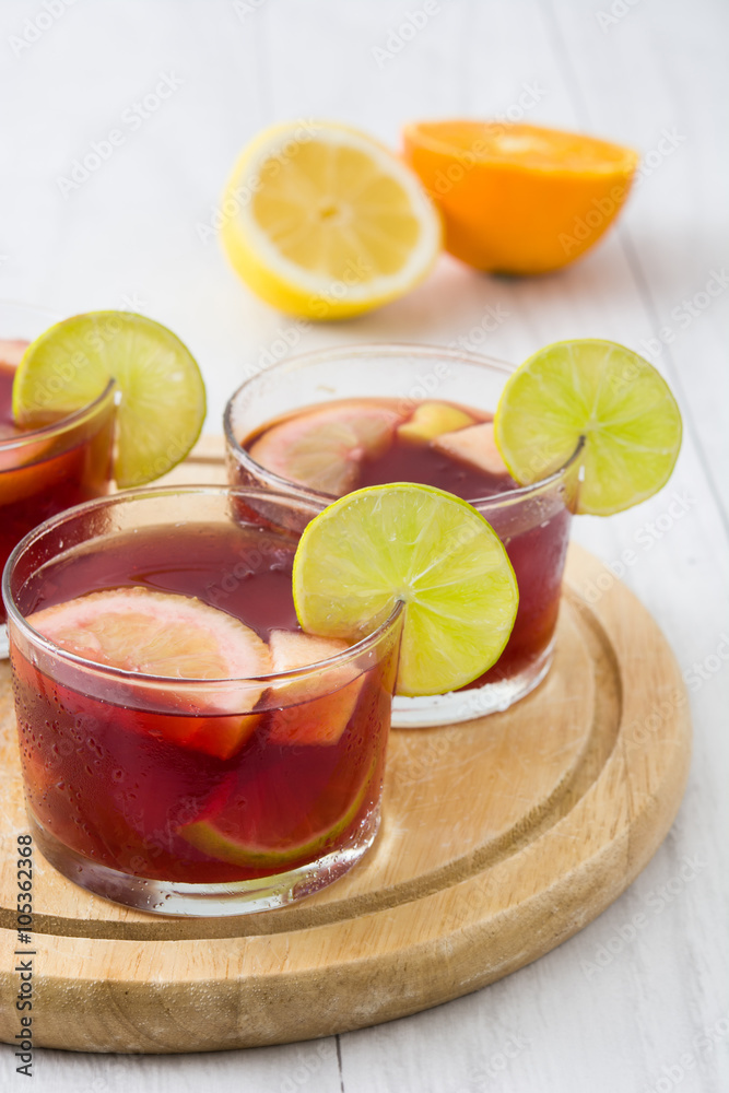 Spanish sangria with fruit and ice
