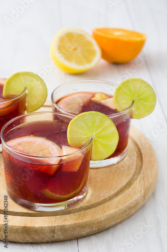 Spanish sangria with fruit and ice 