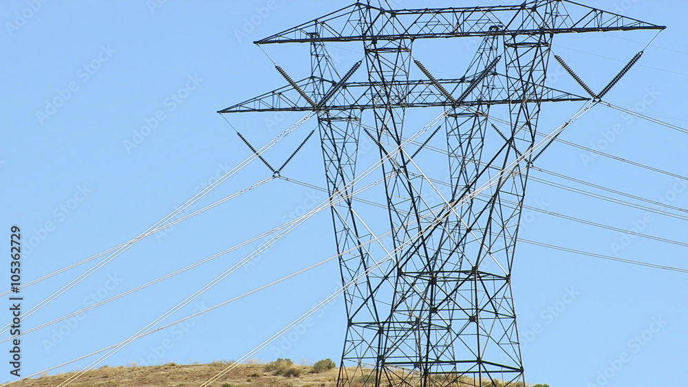 Aerial shot of high voltage power lines