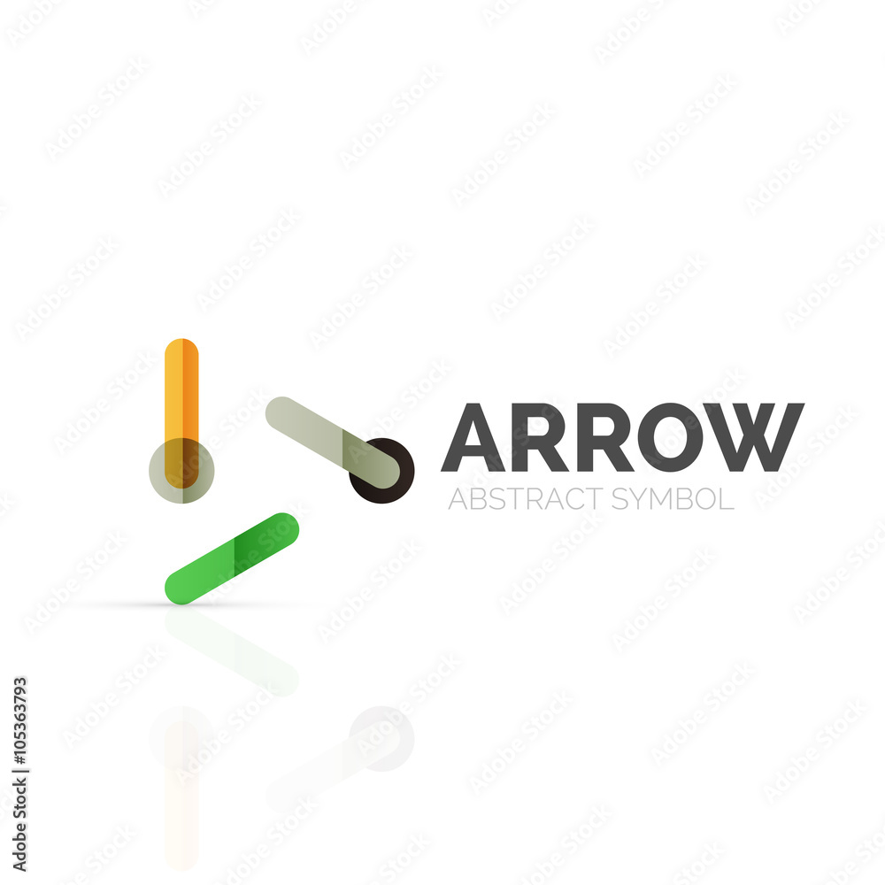 Linear arrow abstract logo, connected multicolored segments of lines in directional pointer figure Linear arrow abstract logo, connected multicolored segments of lines in directional pointer figure