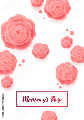Happy Mothers Day Greeting Card. Pink Rose Flowers. 