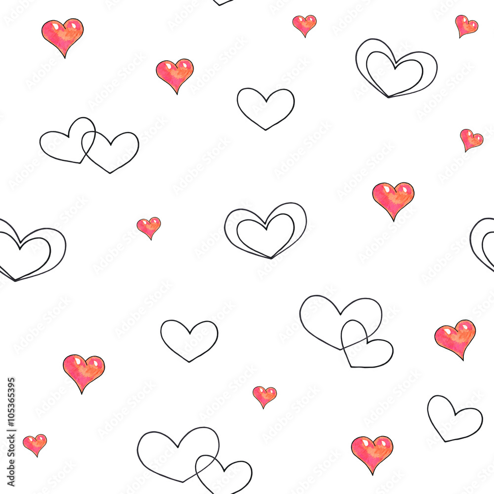 Hearts on a white background. Seamless pattern for design. Animation illustrations. Handwork