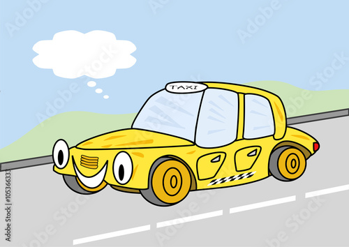 happy taxi cartoon with text bubble