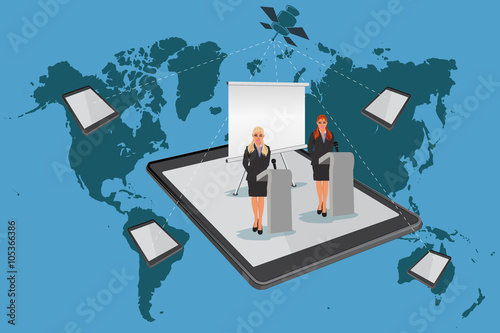 vector illustration of online conference, presentation, webinar, education