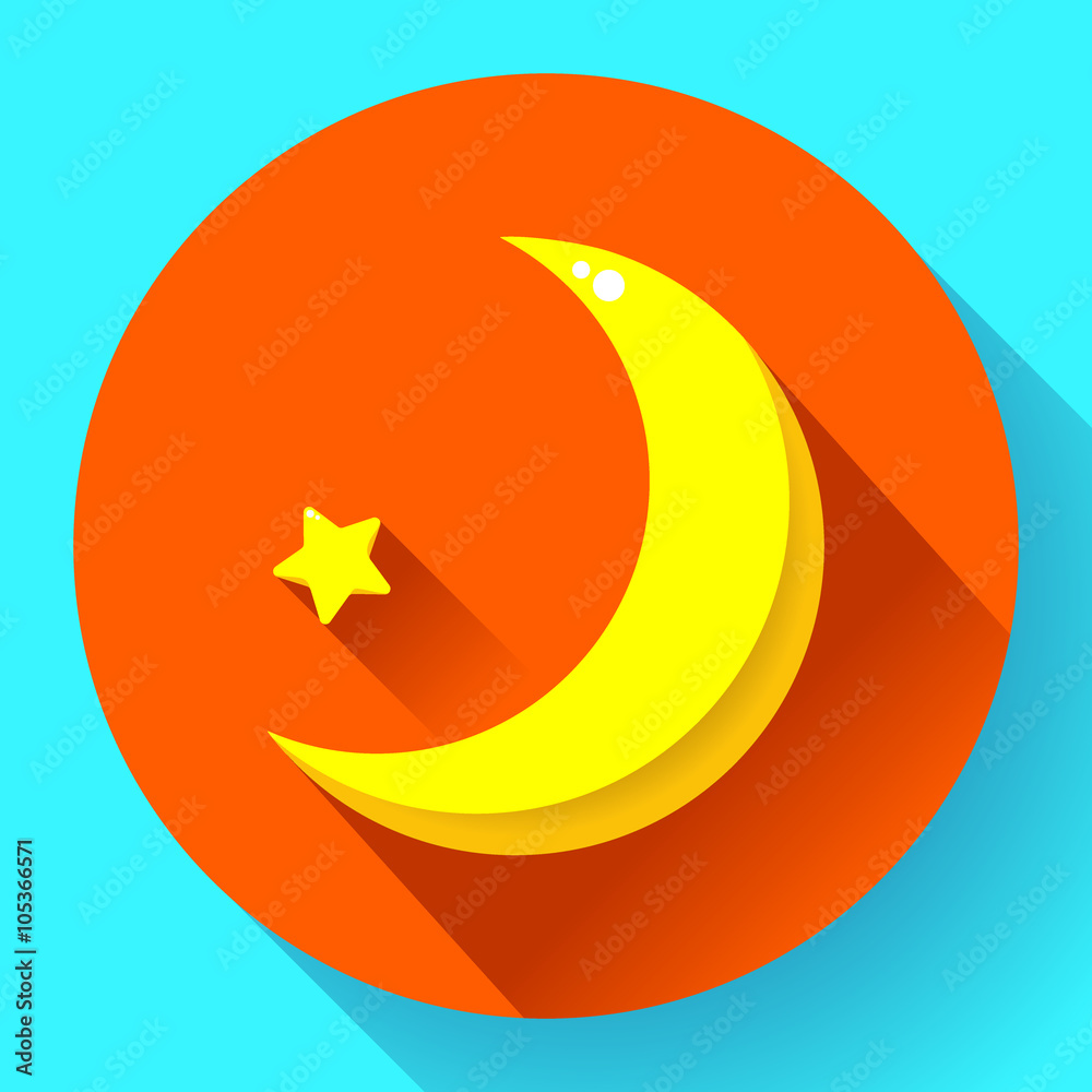 Moon and stars at night - Vector icon. Flat design style Moon and stars at night - Vector icon. Flat design style