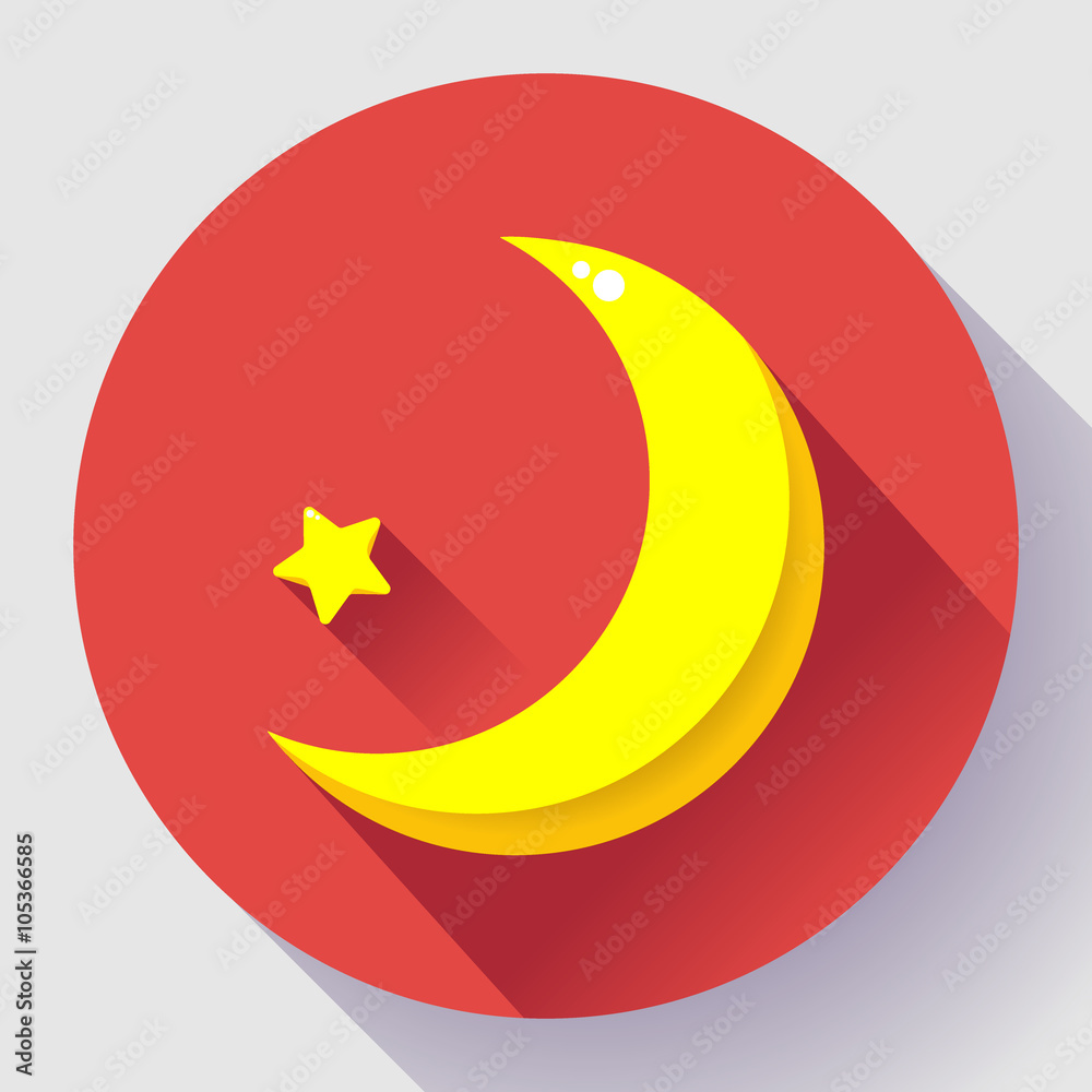 Moon and stars at night - Vector icon. Flat design style Moon and stars at night - Vector icon. Flat design style