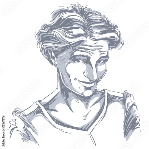 Vector portrait of attractive blameworthy woman, illustration of