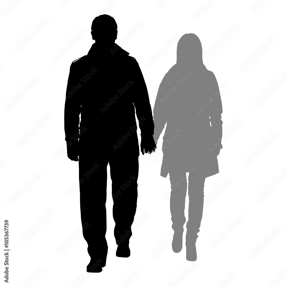 silhouettes of romantic couple on a white background