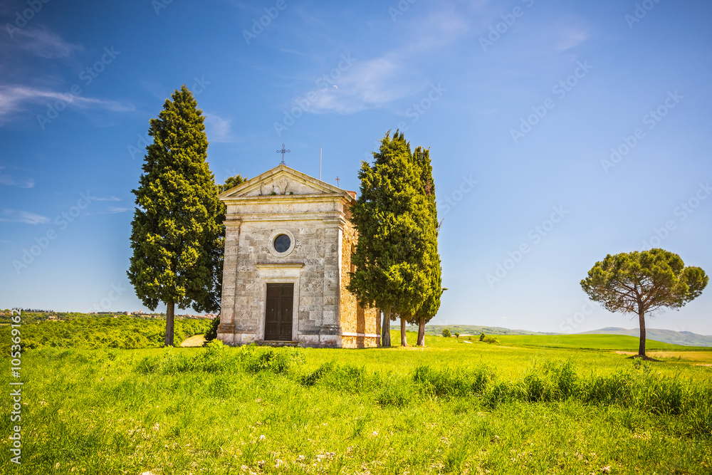 Beautiful landscape with chapel in Tuscany, Italy