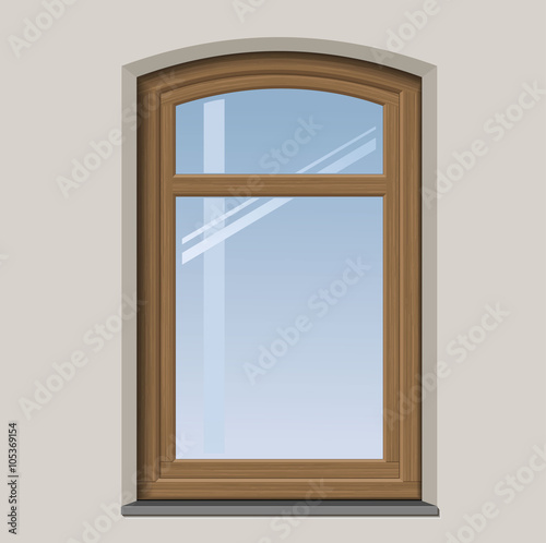 Arched wooden window with muntin bars in vector graphics