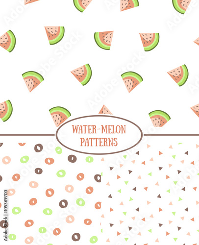 Hand drawn style seamless pattern with water-melons. Vintage abstract repeat patterns.