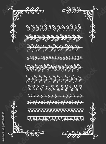 Chalkboard hand drawn line borders collection. Vector illustration.