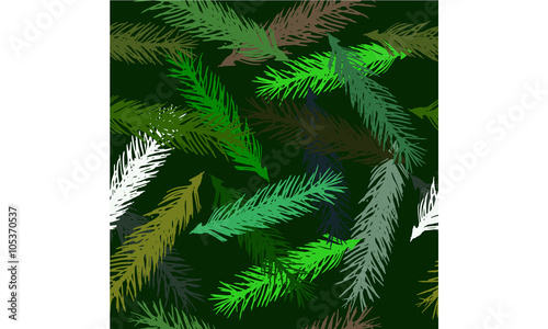 Vector picture of the spruce branches on a green background.