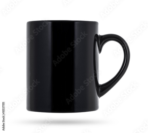 Black mug for coffee or tea isolated on white background