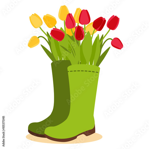 Vector illustration with flower pot and tulip