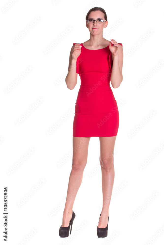 Fototapeta premium Lady in red with glasses