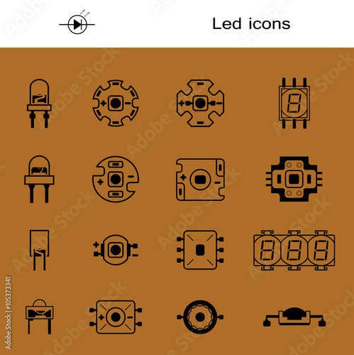 Vector set of LEDS. Icons for light-emitting economical LED lamps. Big collection led diodes for bulbs. Contemporary lighting. Digital element - vector stock.