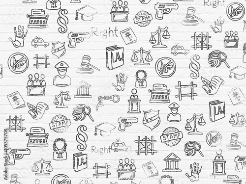 Grunge background  White Brick wall texture with Painted Hand Drawn Law Icons