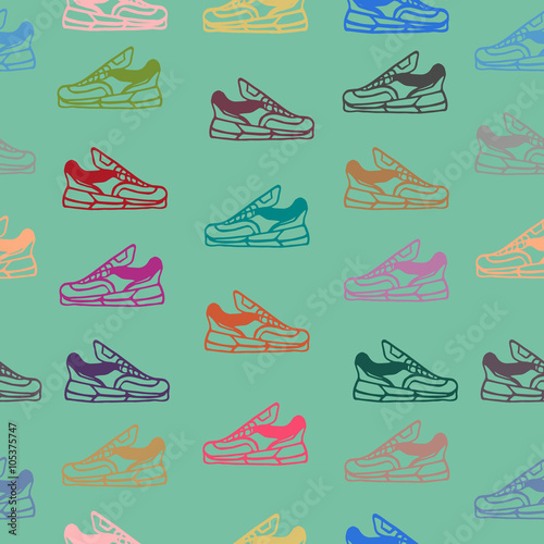 Seamless pattern with sneakers shoes