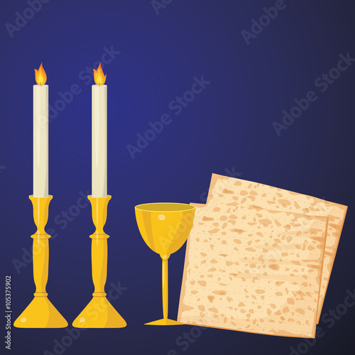  Matzoh and Wine on a Blue Background.Jewish passover holiday.