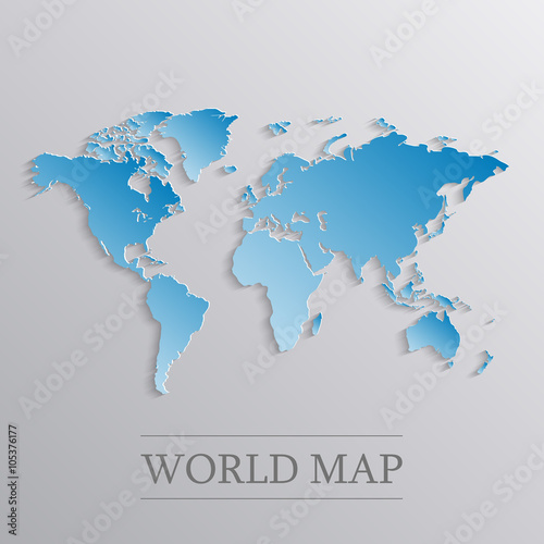 Blue world map with 3d effect.