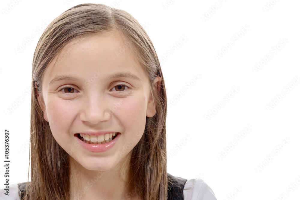 portrait of preteen girl isolated on a white background portrait of preteen girl isolated on a white background