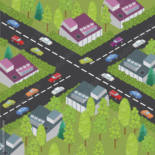 isometric town and road