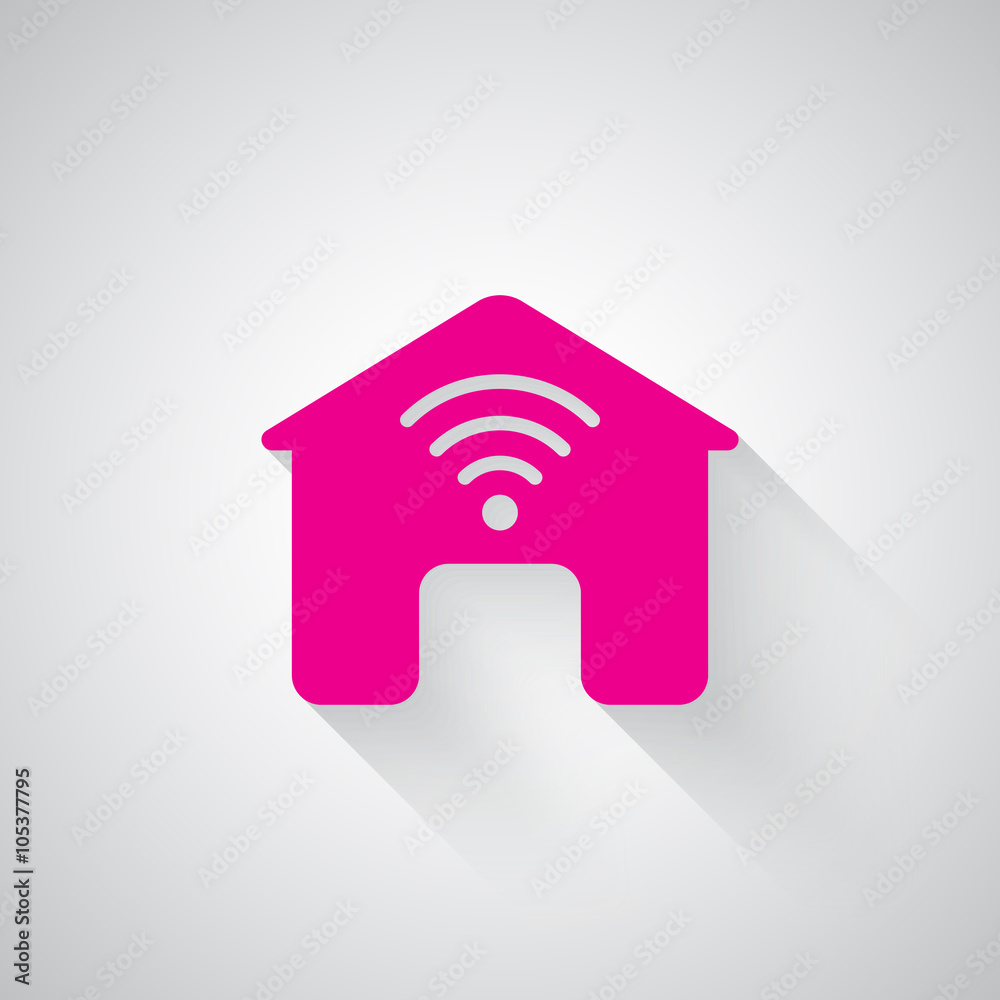 Pink Smart Home web icon on light grey background