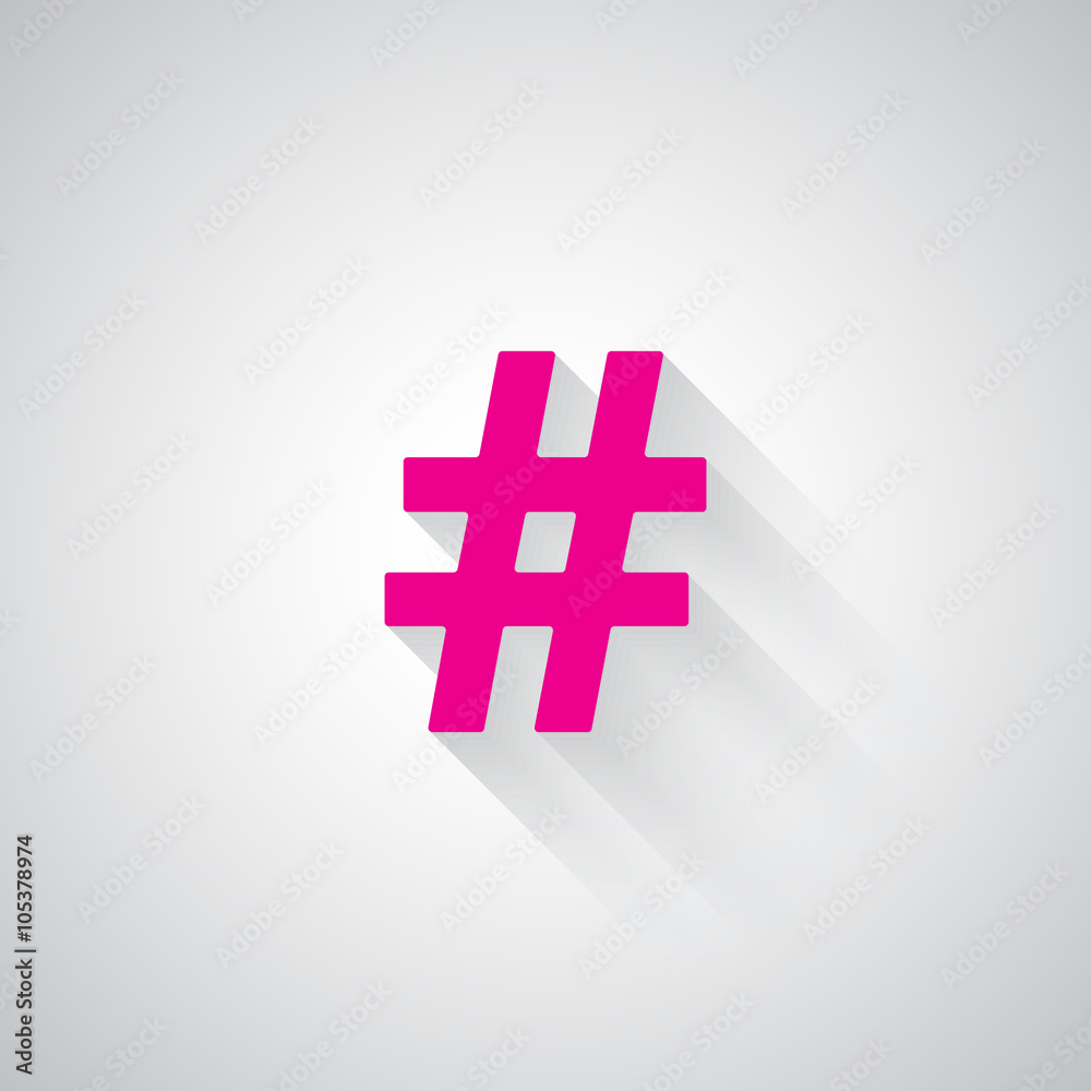 Fototapeta premium Pink Hashtag web icon on light grey background