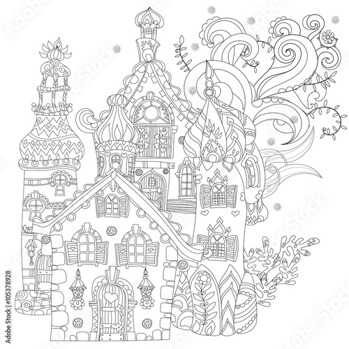 Vector cute fairy tale town doodle