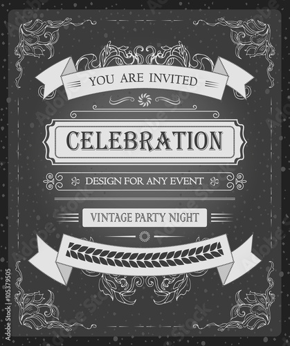 vintage vector beautiful invitation card template with elegant hand-drawing vector frames