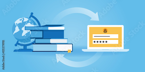 Flat line design website banner of e-learning, online education.
Modern vector illustration for web design, marketing and print material.
