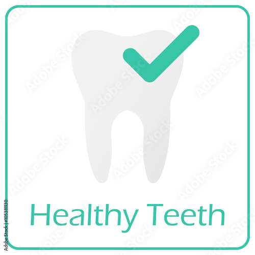 Healthy teeth icon in modern style and green border isolated on white.