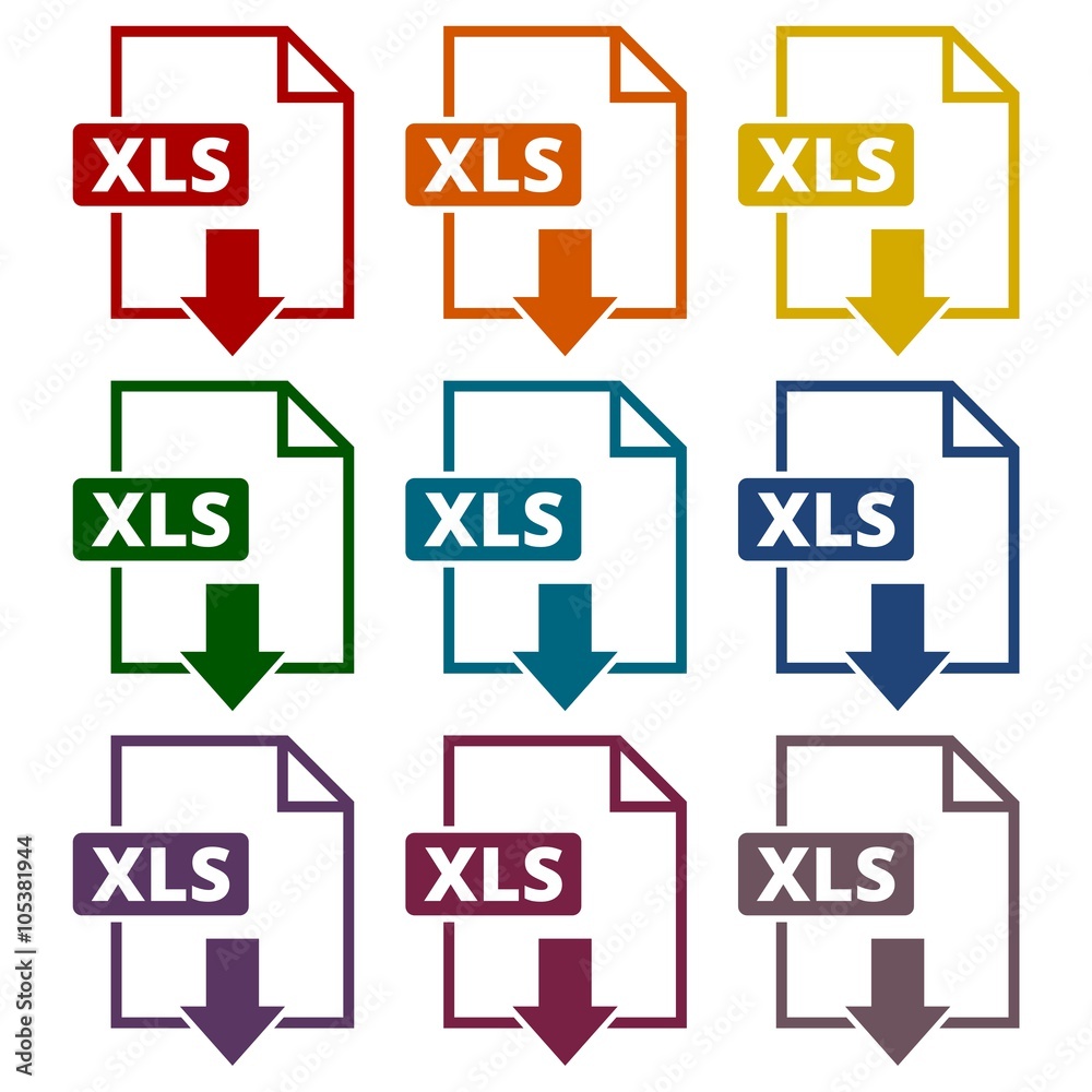 Fototapeta premium The XLS icon, File format symbol set