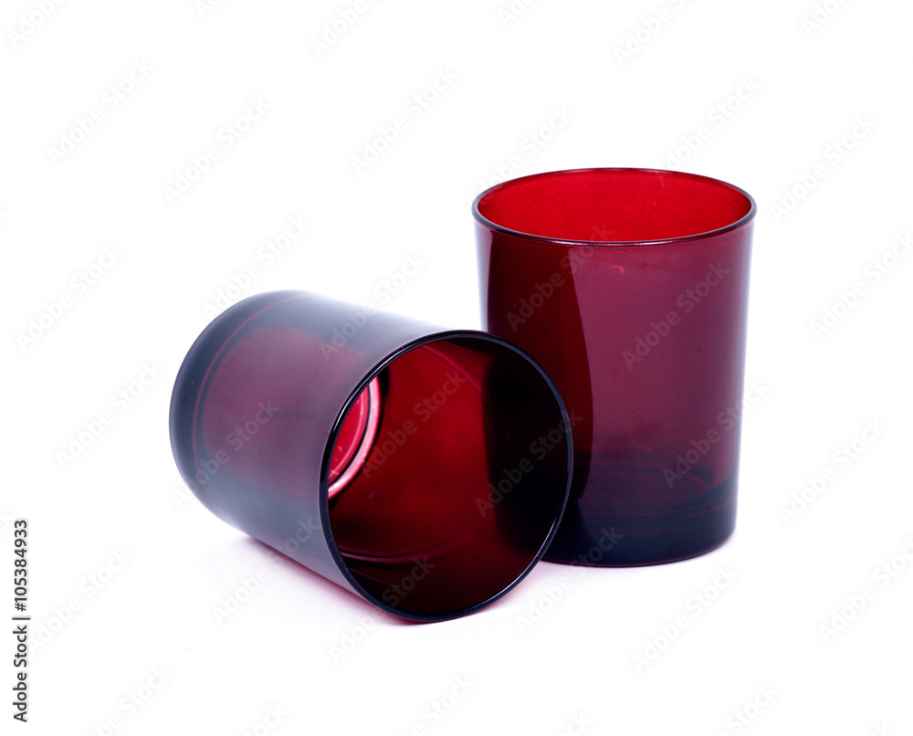 Two red cups separated on white background Two red cups separated on white background