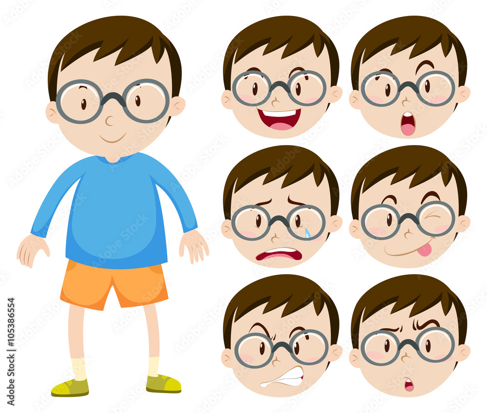 Little boy with glasses and many facial expressions Little boy with glasses and many facial expressions