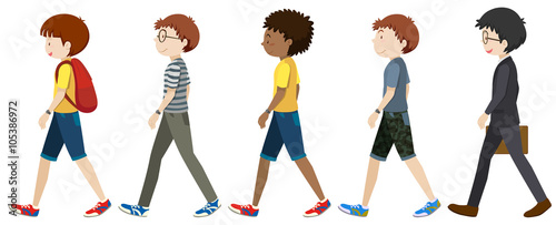 Boys and men walking