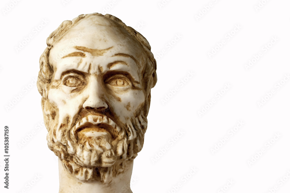 White marble bust of the greek philosopher Democritus isolated White marble bust of the greek philosopher Democritus isolated