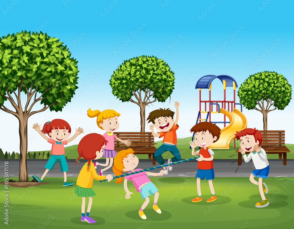 Boys and girls playing in the park Boys and girls playing in the park
