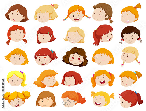 Faces of girls in different emotions