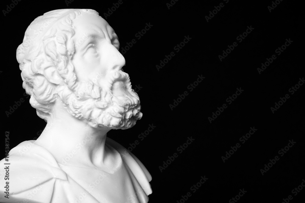 White marble bust of the greek poet Homer isolated on black