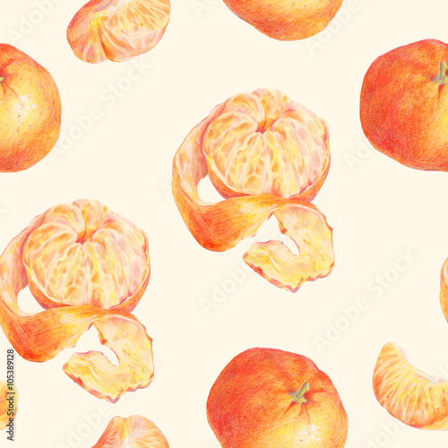 Hand drawn fruit tangerines seamless background 